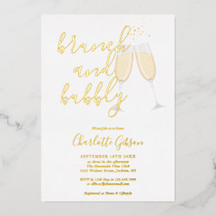 Signature Schrift Brunch Sprudel Brautparty Gold Folieneinladung