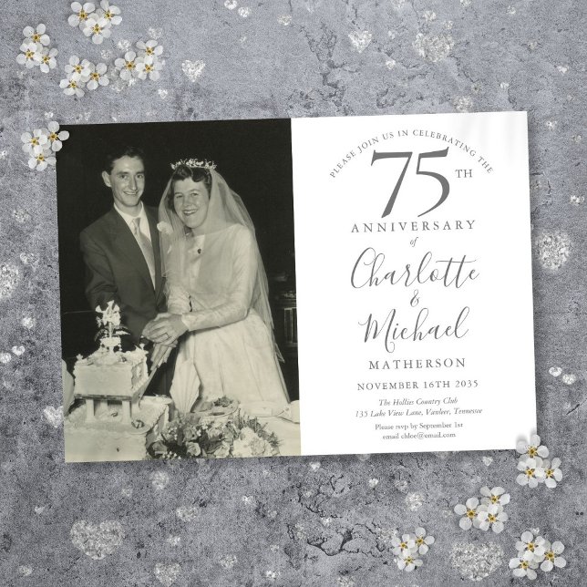 Signature Script 75. Hochzeitstag Foto Einladung (Signature Script 75th Wedding Anniversary Photo Invitation)