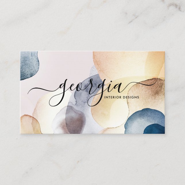 Signature Script Abstrakt Watercolor Gold Navy Visitenkarte (Vorderseite)