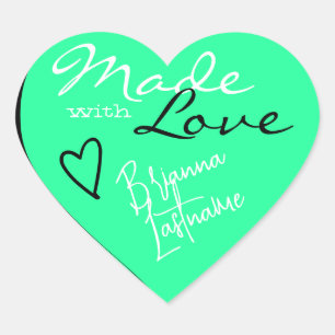 Signature Script Aquamarin gemacht mit Liebe Herz Herz-Aufkleber