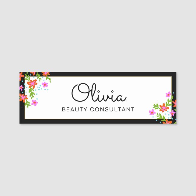 Signature Script Floral Name Tag Namensschild (Vorderseite)
