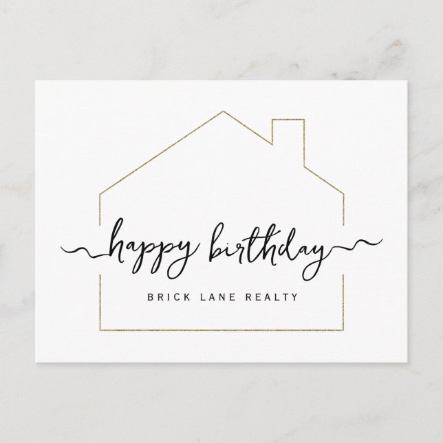 Signature Script Happy Birthday Realty Postkarte (Vorderseite)