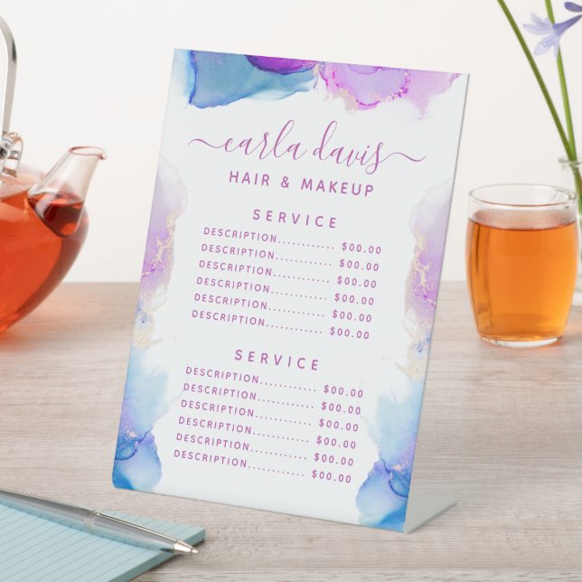 Signature Script Lila Blue Tinte Service Price Sockelschild (In Situ)