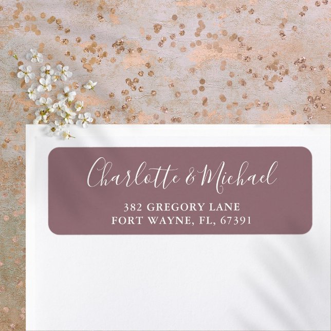 Signature Script Mauve Wedding Rücksendeadresse (Signature Script Mauve Wedding Return Address Label)