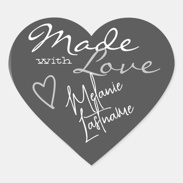 Signature Script Silver Gray Made with Liebe Heart Herz-Aufkleber (Vorderseite)