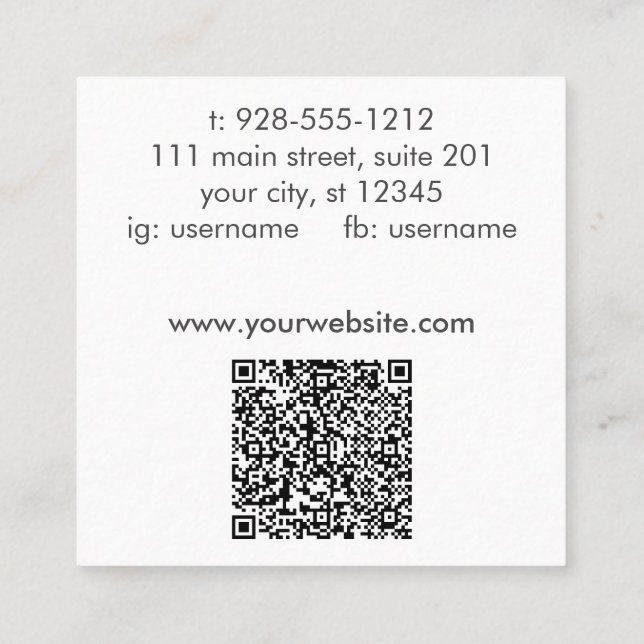 Signature Script Social Textured QR Code Salon Quadratische Visitenkarte (Rückseite)