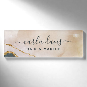 Signature Script Watercolor Pink Black Gold Marmor Namenschild