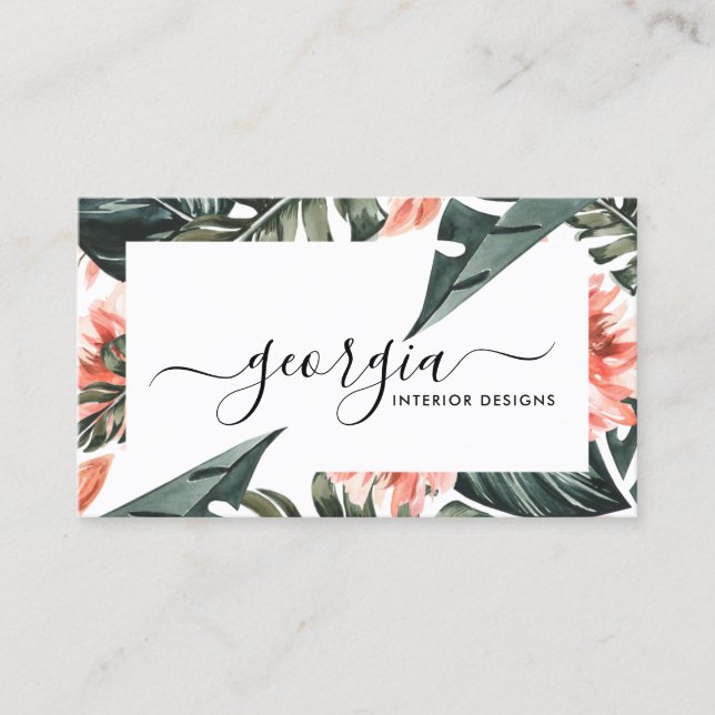 Signature Script Watercolor Tropische Vegetation Visitenkarte (Vorderseite)