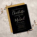 Signature Script Wedding Black And Gold Folieneinladung<br><div class="desc">Featuring real gold foil and signature style names,  this elegant wedding invitation can be personalized with your information in chic lettering. Designed by Thisisnotme©</div>