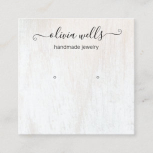 Signature Script White Wood Ohrring Display Square Quadratische Visitenkarte