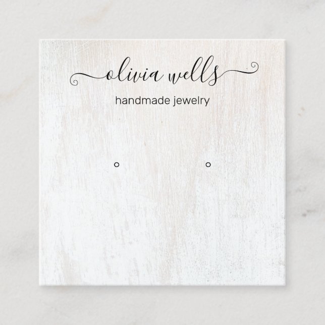 Signature Script White Wood Ohrring Display Square Quadratische Visitenkarte (Vorderseite)