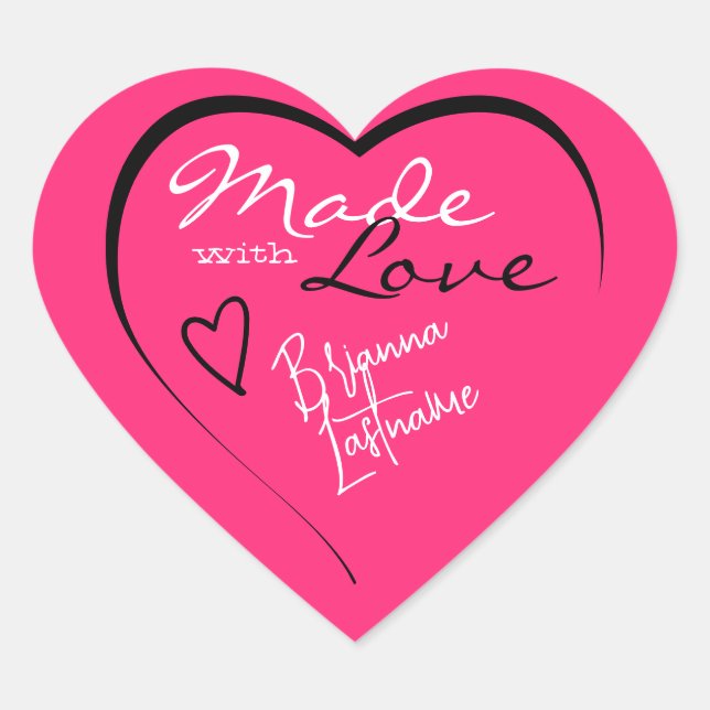 Signature-Skript Bright Pink Made with Liebe Heart Herz-Aufkleber (Vorderseite)