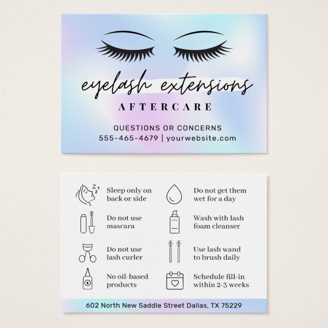 Signature UV Gloss Holographic Lash Carte de soins (Devant & derrière)