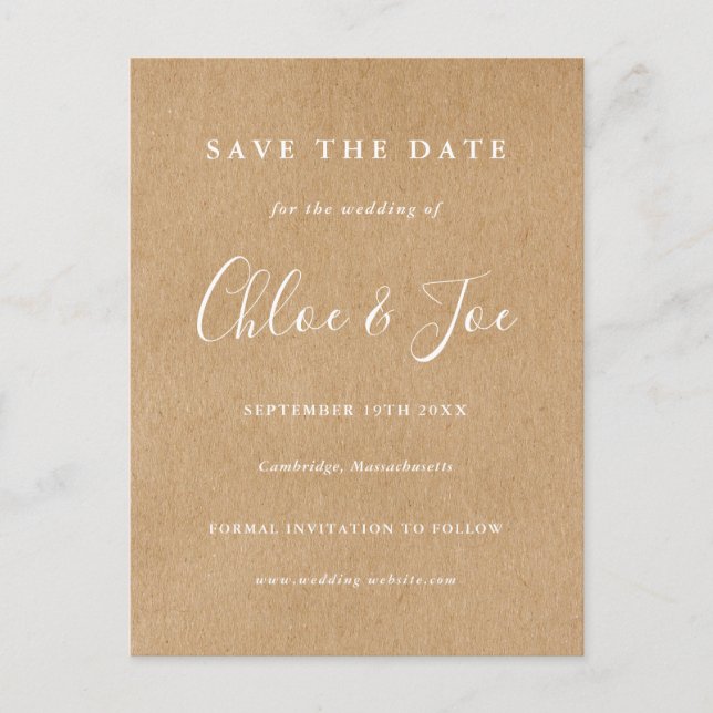 Signature Wedding Save the Date Rustic Kraft Card Postkarte (Vorderseite)
