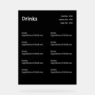 Signaturen des einfachen Coffee Shop Drink Menu Acrylschild