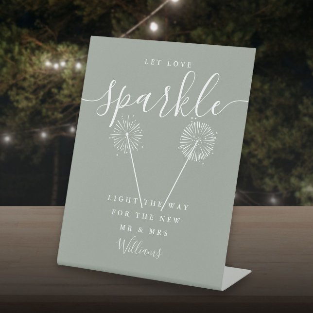 Signaturskript für die Liebe-Sparkle-Skalierung Sockelschild (Let Love Sparkle Sage Green Signature Script Pedestal Sign)