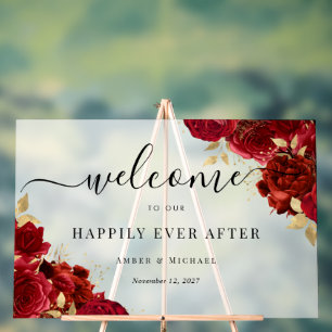 Signe Acrylique de Mariage Red Gold Happily Ever A