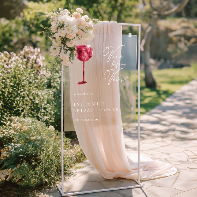 Signe acrylique Vino Avant Vows Fête des mariées (Vino Before Vows Bridal Shower Acrylic Sign)