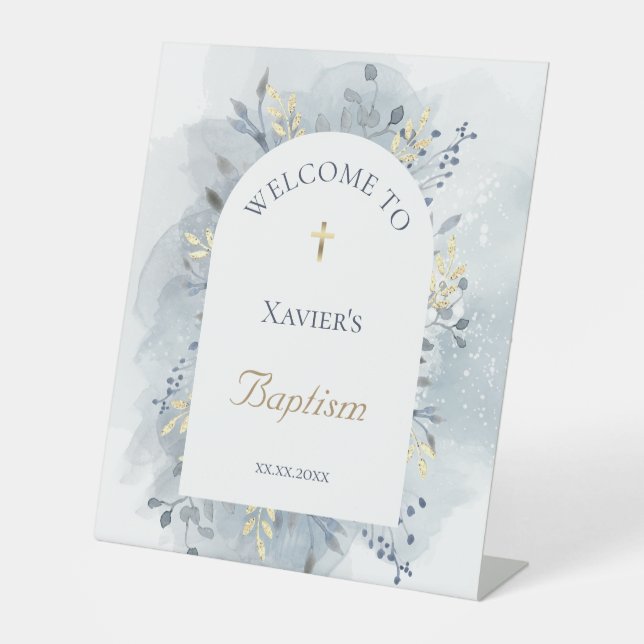 signe de bienvenue bleu poussiéreux Baptême cathol (Recto)