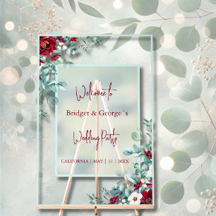 Signe de bienvenue de mariage floral eucalyptus gi