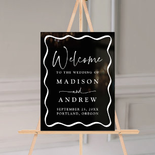 Signe de bienvenue de mariage moderne à cadre ondu