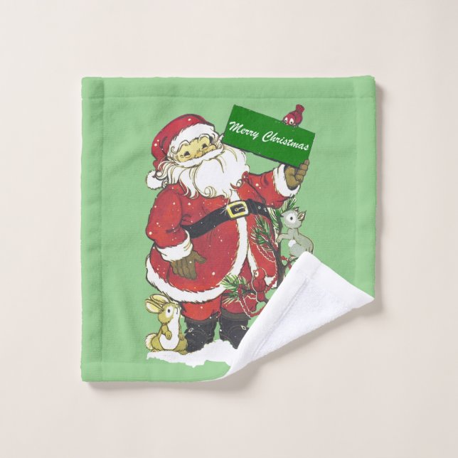 SIGNE DE Noël Joyeux père Noël Petits animaux vert (Gant de toilette)