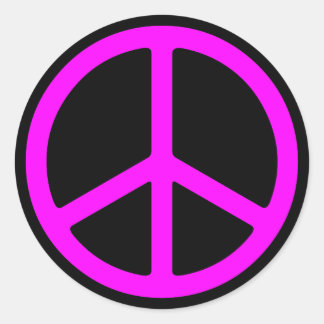 Signe de paix rose sur Sticker rond noir