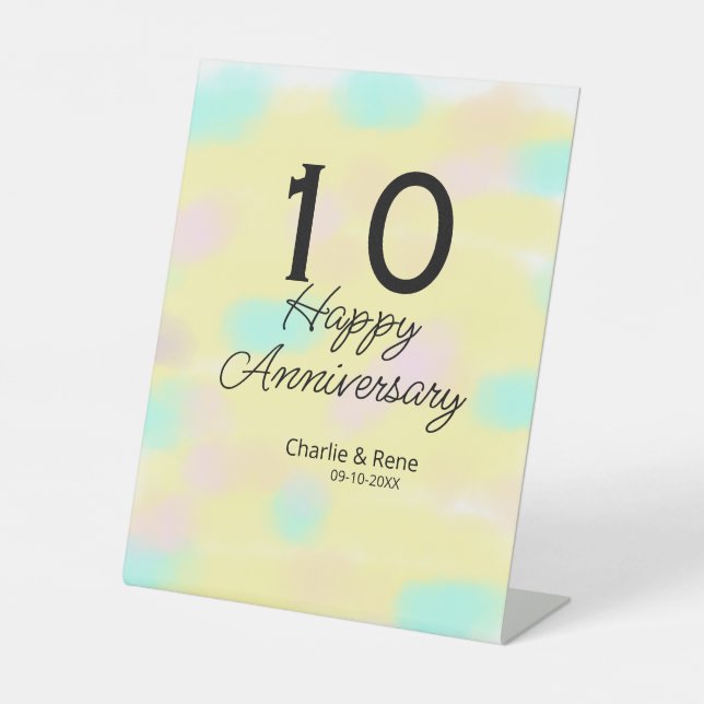 Signe De Table 10 wedding anniversary yellow pastel name retro bo (Recto)