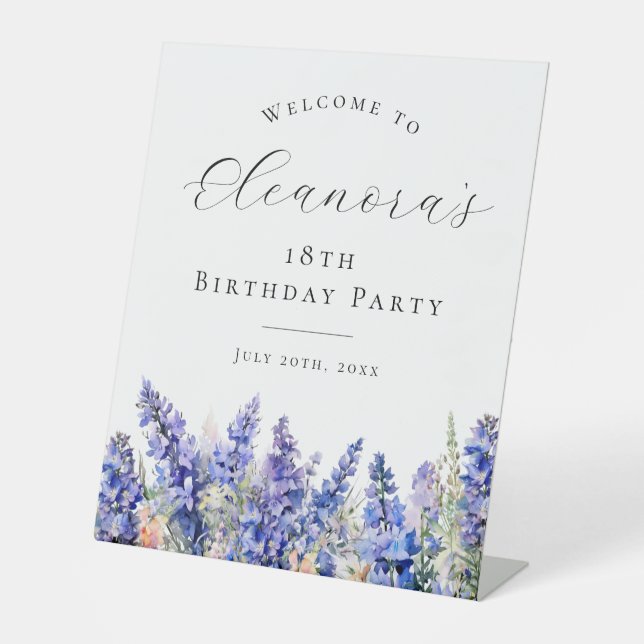 Signe De Table 18e Anniversaire Bleu Juillet Fleur de naissance B (Recto)