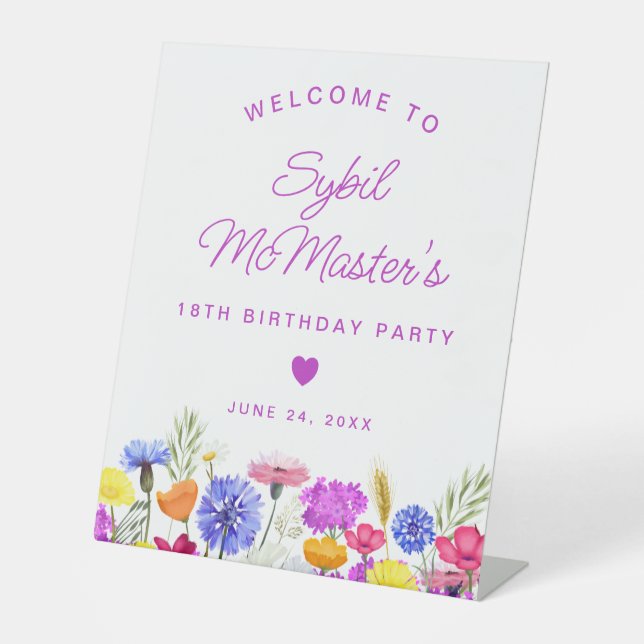 Signe De Table 18e anniversaire Purple Fleur sauvage Affiche de b (Recto)