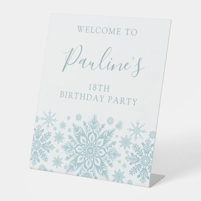 Signe De Table 18e fête d'anniversaire Blue White Snowflake Bienv (Recto)