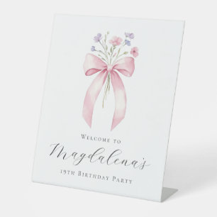 Signe De Table 19e anniversaire fête Pink Bow Fleur sauvage Bienv