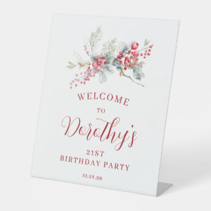 Signe De Table 21e anniversaire Bienvenue hiver Red Berry