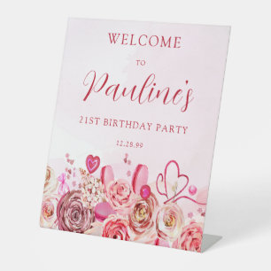 Signe De Table 21e anniversaire Rose rose Tourbillonnant Coeur Bi