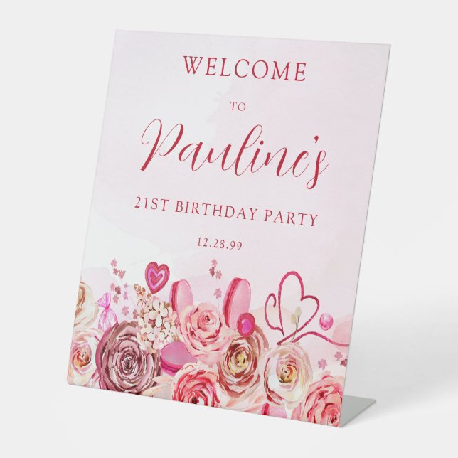 Signe De Table 21e anniversaire Rose rose Tourbillonnant Coeur Bi (Recto)