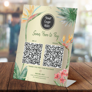 Signe De Table 2 Codes QR Paiement Ici Logo Palmier Tropical Feui