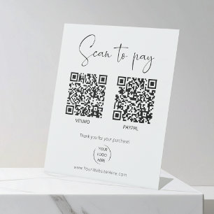 Signe De Table 2 codes QR simples Scannez pour payer avec logo
