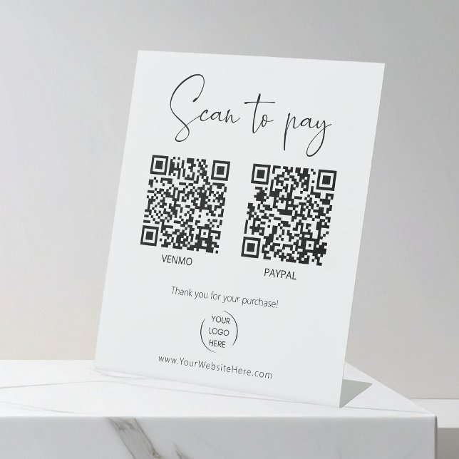 Signe De Table 2 codes QR simples Scannez pour payer avec logo (Créateur téléchargé)