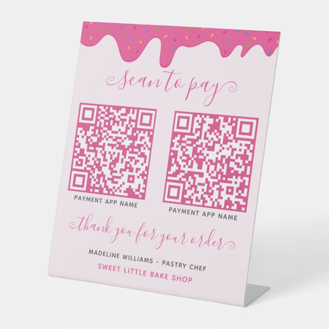 Signe De Table 2 QR Code Mobile Paiement Pink Business (Recto)