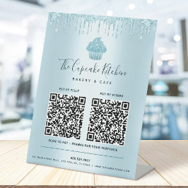 Signe De Table 2 QR Code Payer ici Blue Cupcake Parties scintilla