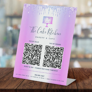 Signe De Table 2 QR Code Payer ici Purple Cake Boulangerie Partie