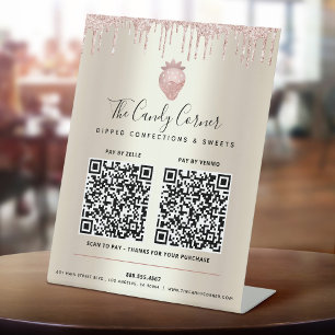 Signe De Table 2 QR Codes Payer ici Pink Parties scintillant Drie