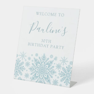 Signe De Table 30e fête d'anniversaire Blue White Snowflake Bienv