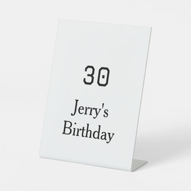 Signe De Table 30th birthday bold letter name date simple minimal (Recto)