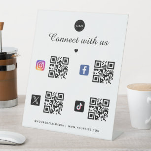 Signe De Table 4 Code QR de médias sociaux Logo de cœur TikTok Fa