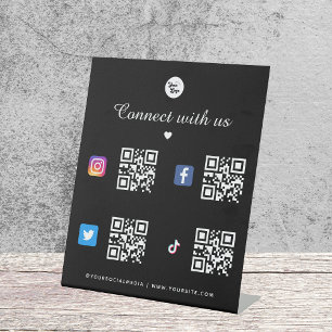 Signe De Table 4 Code QR de médias sociaux Logo noir TikTok Faceb
