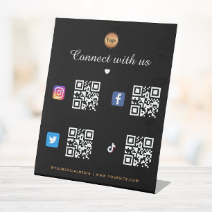 Signe De Table 4 Social Media Qr Code Gold Logo TikTok Facebook