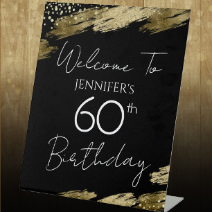 Signe De Table 60e Anniversaire or Noir Welcome Piédestal