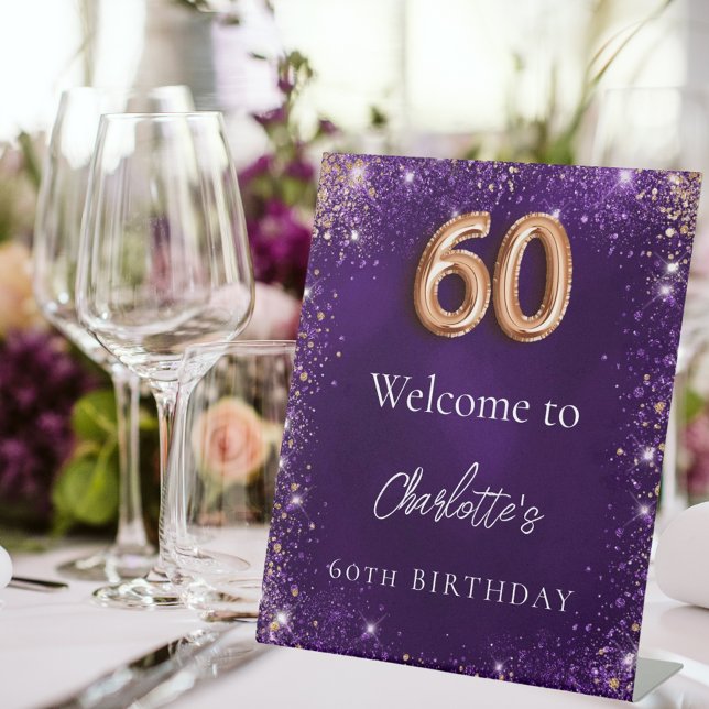 Signe De Table 60e anniversaire parties scintillant violet scinti (Créateur téléchargé)