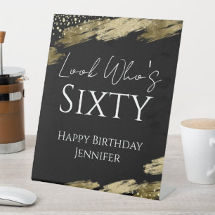 Signe De Table 60e anniversaire Regardez qui Gold Black Pedestal